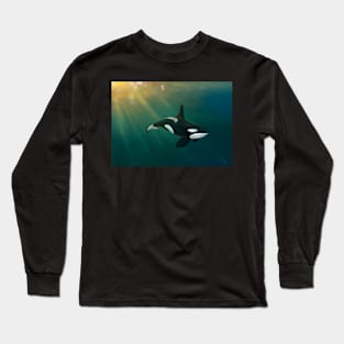 Orca underwater sunset scene Long Sleeve T-Shirt